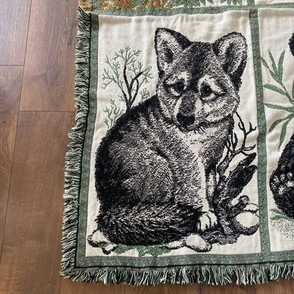Vintage Rug Barn Natures Endangered Cotton Blanket Baby Panda Fox Lion